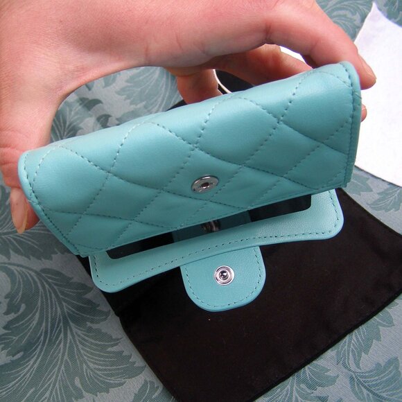 RARE NWT CHANEL Turquoise Flap Card Holder WITH BOX - Picture 9 of 12